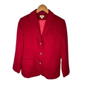 NEW LL Bean Womens 8P Wool + CASHMERE Blazer Jacket Button Front Coat Red